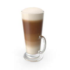 Layered latte coffee in glass mug isolated on transparent background