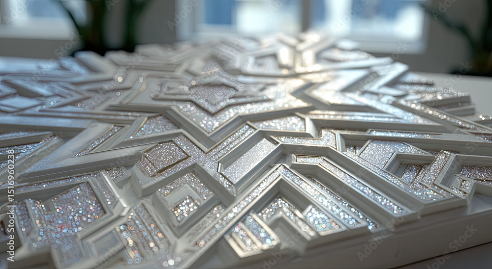 Poster Abstract Geometric Pattern in White and Silver, Symbolizing Innovation and Creative Thinking for Corporate Branding and Modern Design Projects