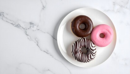 Chocolate, Strawberry, and Iced Donuts Arranged on Modern Plate