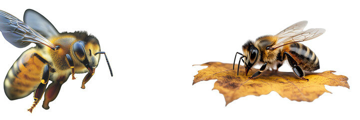 Honey bee, isolated on a transparent background.