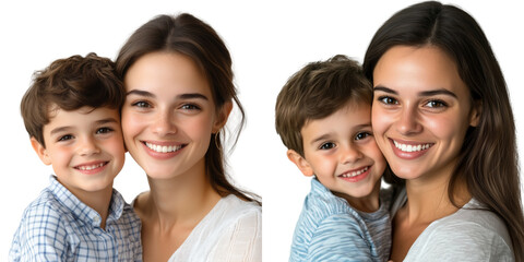 Set of a, Photo of a happy young mother with her son, isolated on a transparent background.