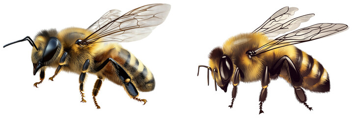 Honey bee, isolated on a transparent background. 