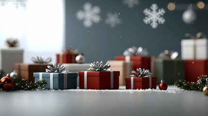 Christmas Presents Displayed On Gray Surface