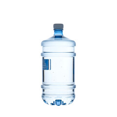 Large clear plastic water bottle with a blue top on a transparent background