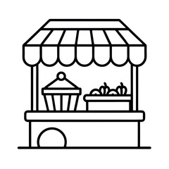 Outdoor Food Stall Line Art Vector