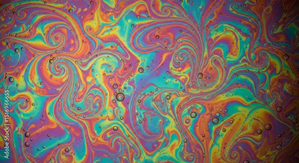 Poster vibrant rainbow swirls with bubbles in abstract colorful pattern