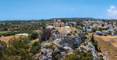 Aerial View of Church of Profitis Ilias on Rocky Hill in Ayia Napa