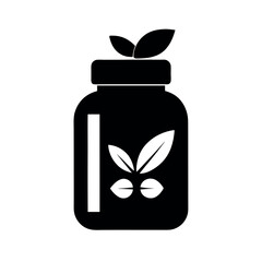 Vitamin Bottle Black Vector Silhouette