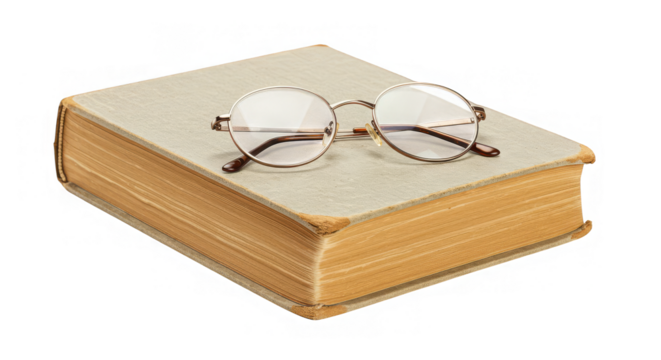 Vintage spectacles rest gently on a well-worn, aged book, evoking nostalgia and quiet reflection.