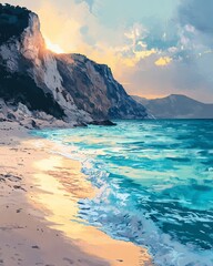 Sunset Coastline Beach Scene.