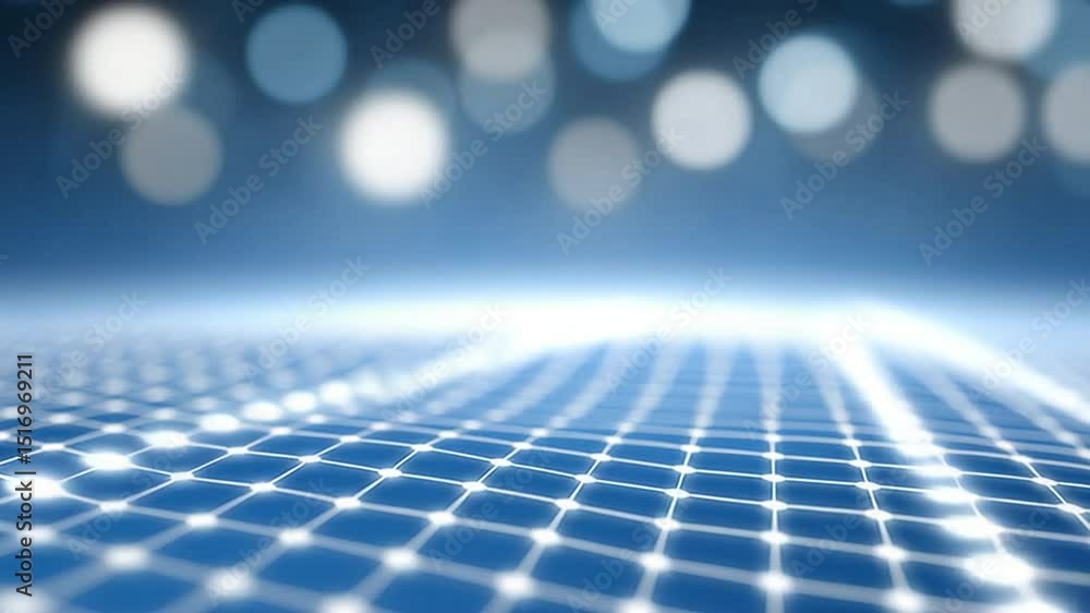 Poster Digital Abstract: An ethereal and futuristic design of illuminated grid of squares and circles.
