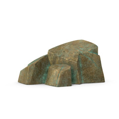 Set of Stylized Greenish-Brown Rocks Isolated on Transparent Background