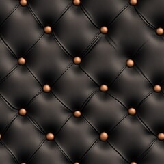 Fototapeta premium Luxurious dark brown, almost black, texture of stitched faux leather with a classic quilted pattern and raised metal buttons. This seamless background is perfect for elegant furniture