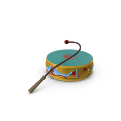 Traditional Korean Buk Drum with Stick Isolated on Transparent Background