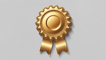 Luxurious circular award ribbon with scalloped edge in metallic gold  intricate sunburst design on clean white background