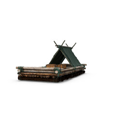 Wooden Raft with Canvas Shelter Isolated on Transparent Background
