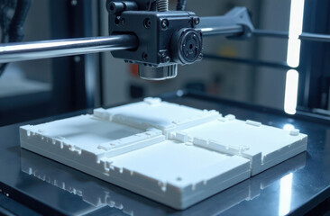 Advanced 3d printer creating innovative high-precision plastic parts in modern workshop