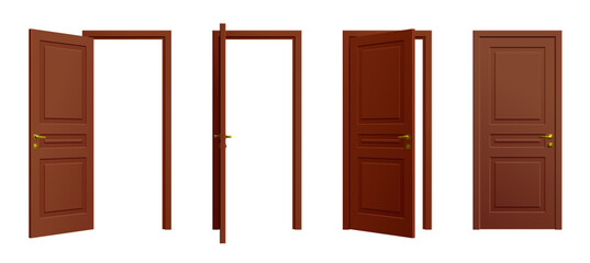 Open, closed door, entrance realistic doorway set