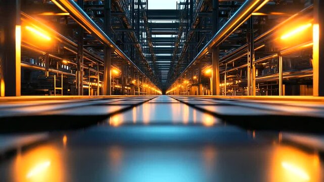 The LNG tank&rsquo;s metallic walls reflect the vibrant glow of perimeter safety lights, with layers of pipes and steel platforms casting shadows against the illuminated night sky