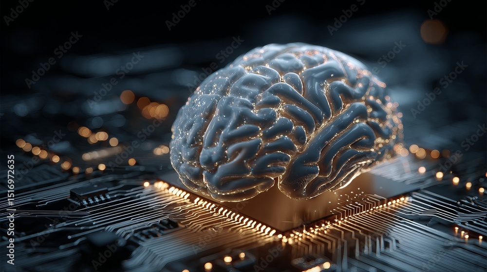 Poster artificial intelligence brain neural network technology digital futuristic abstract concept 3d rende