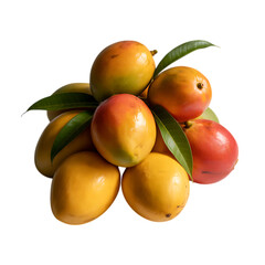 Fresh juicy peaches stacked high bursting with summer sweetness and flavor on transparent background