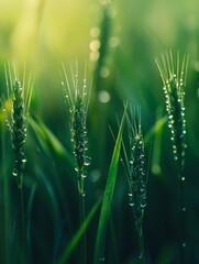 Obraz premium Early Morning Dew Drops on Crop Plant