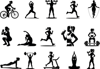 Fitness Girl and Fitness Mom Silhouette Vector Set – Workout, Yoga, and Healthy Lifestyle Icons