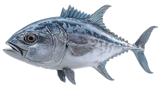 Trevally fish in 3D clipart, realistic and isolated on a white background, showcasing its sleek body and dynamic underwater presence.