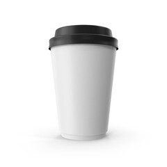 White To-Go Coffee Cup with Black Lid Isolated on Transparent Background