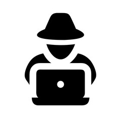 Vector of a hacker with laptop silhouette
