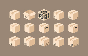 Obraz premium Various Cardboard Boxes and Crates in Isometric View
