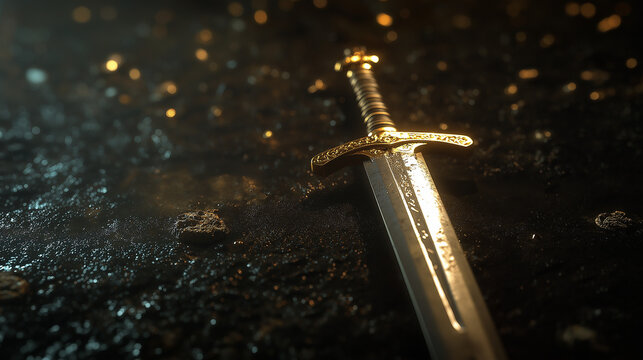 A silver sword centered on abandoned place, symbolizing strength and clarity.
