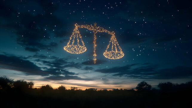 Golden Libra Scales Zodiac Symbol At Dusk