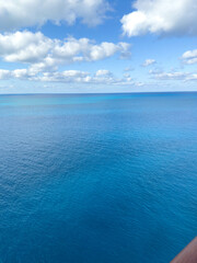 An aerial view of the ocean from a cruise ship in the Bahamas.