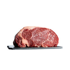 Succulent raw ribeye steak glistening poised for a gourmet feast on transparent background