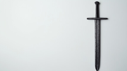 A silver sword centered on a split white background, symbolizing strength and clarity.
