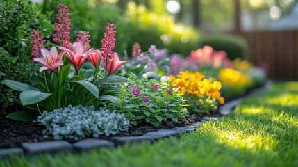 Naklejka premium Vibrant flowerbeds bursting with color