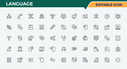 Language icon collection. Minimalist vector collections. Conversation icon set. Featuring speaking, foreign, talk, dictionary, conversation, dialect and more.