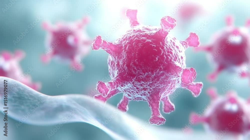 Poster microscopic world: the image features a vibrant illustration of a virus, showcasing its intricate st