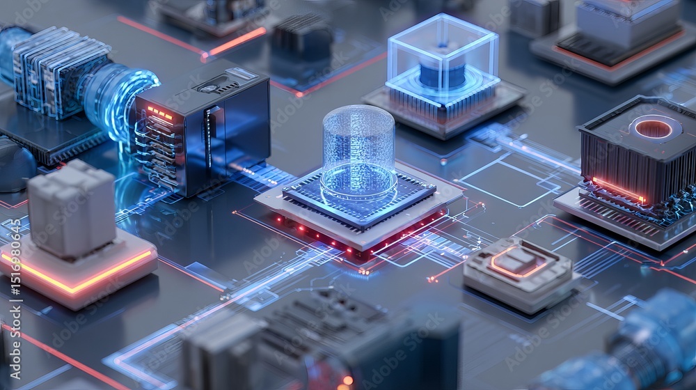 Poster abstract futuristic technology digital circuit board design modern processor network innovation data