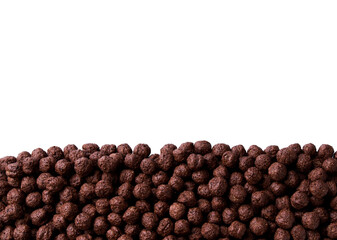 Delicious chocolate corn balls in a white background, close up. top view. Tasty chocolate corn balls in a white background.