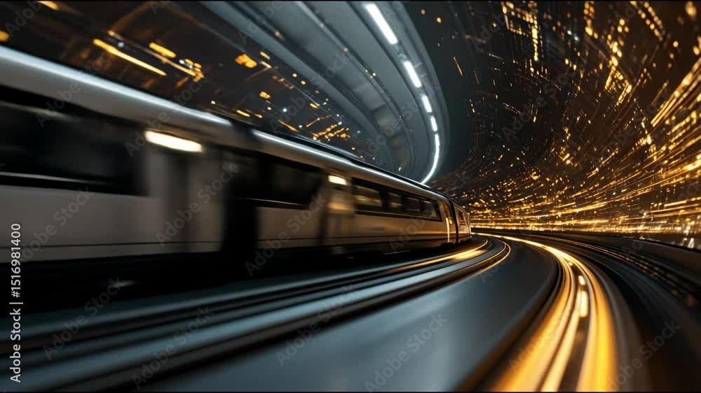 Poster futuristic tunnel featuring glowing lights and digital patterns in a cosmic environment showcasing a