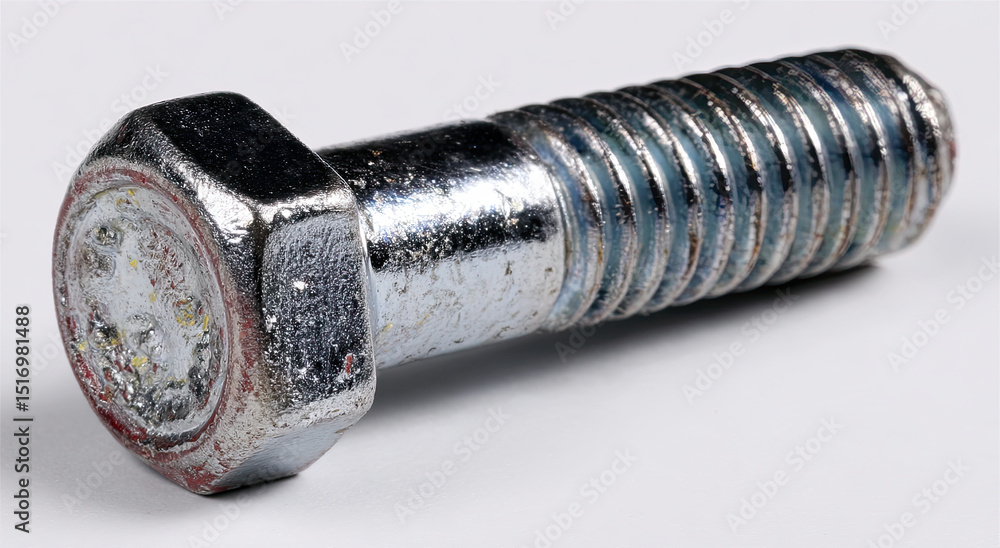 Aufkleber close-up of a shiny metal bolt with visible threads, illustrating precision engineering and industri