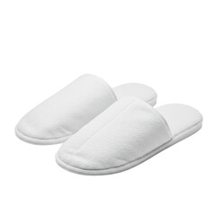 A pair of white disposable pedicure slippers, soft and clean, presented in a 3/4 view on a plain transparent background with sharp contours and no shadows, ideal for commercial product display