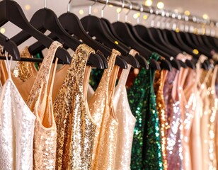 Sparkling Dresses on a Rack: A glamorous selection for special occasions.