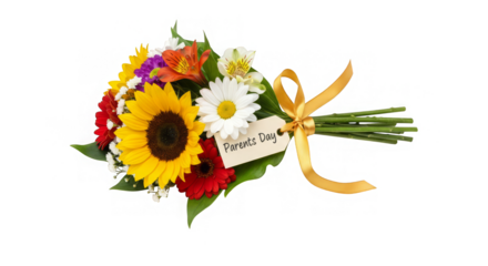 A cheerful bouquet of vibrant flowers with a 'Parents Day' message conveys warmth and appreciation.