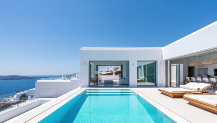 Fototapeta premium Luxury villa with pool overlooking the sea in Santorini, Greece