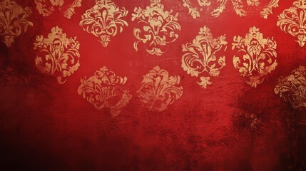 Vintage red damask wallpaper with ornate floral pattern