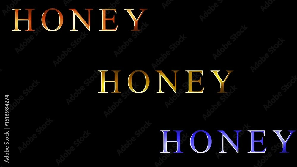 Poster 2d animation motion graphics drawing of the word or glowing neon text honey which is slowly flickeri