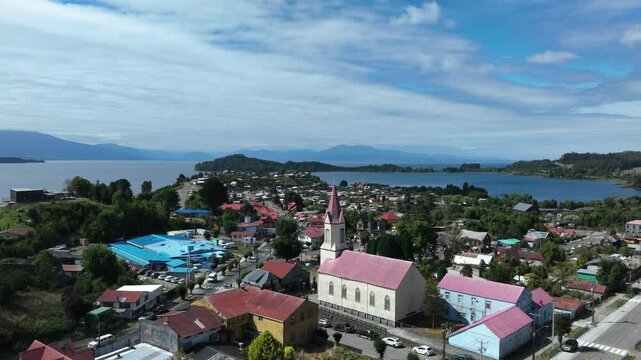 Aerial view historic church with san agustin parish puerto octay
